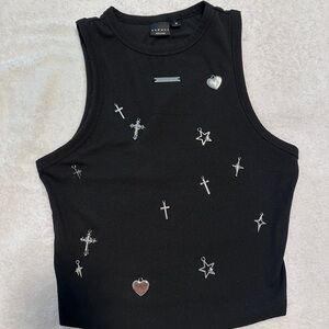 Black Tank Top with Silver Charms